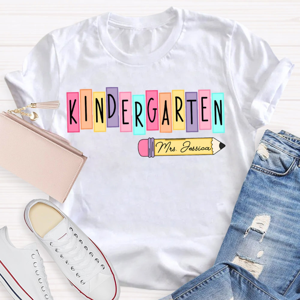 Personalized Name Kindergarten Colorful Puzzle Letters T-shirt