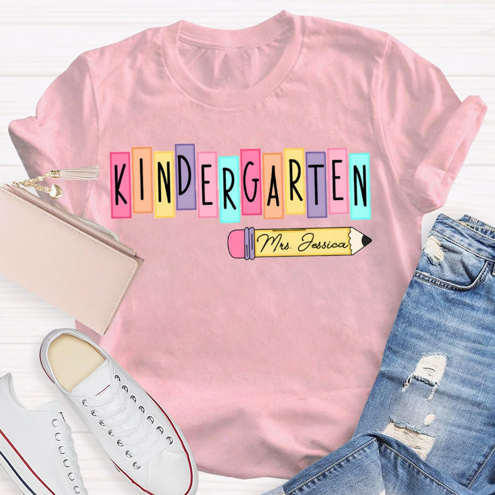 Personalized Name Kindergarten Colorful Puzzle Letters T-shirt