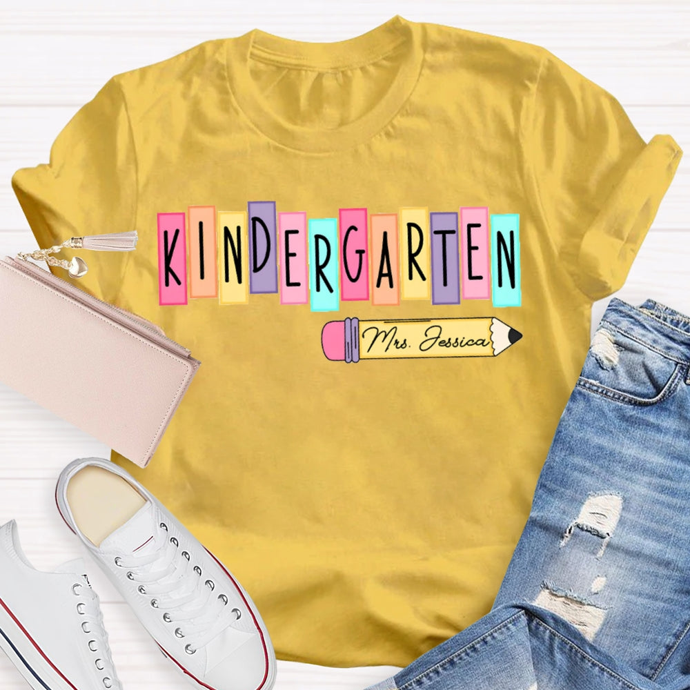 Personalized Name Kindergarten Colorful Puzzle Letters T-shirt