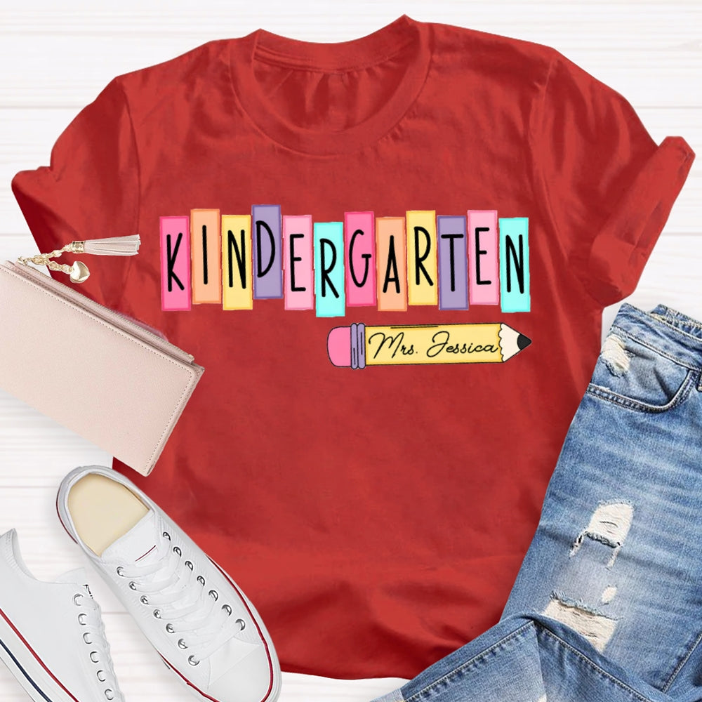 Personalized Name Kindergarten Colorful Puzzle Letters T-shirt