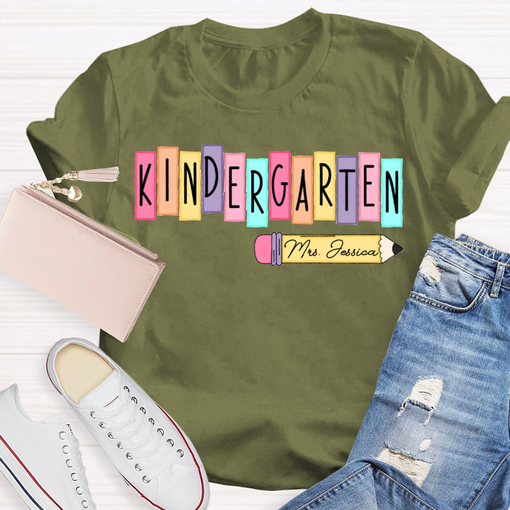 Personalized Name Kindergarten Colorful Puzzle Letters T-shirt