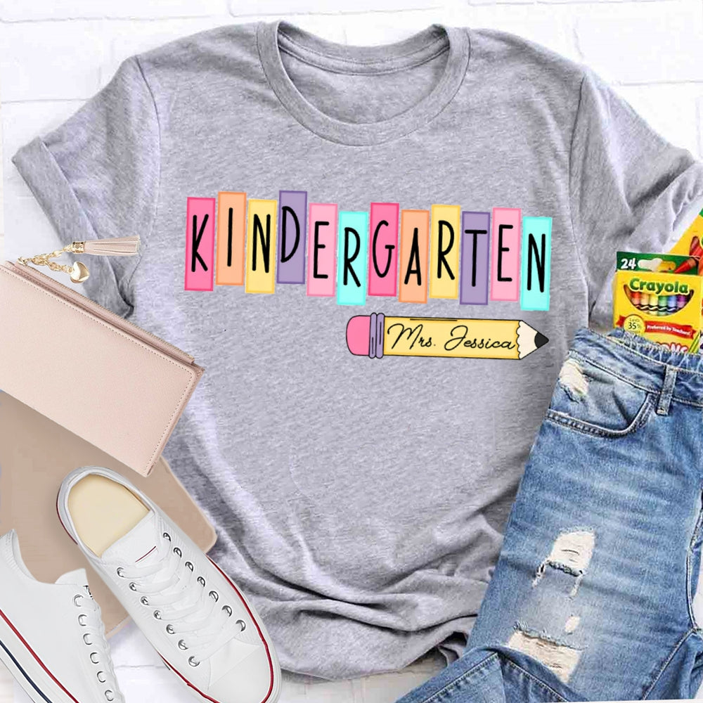 Personalized Name Kindergarten Colorful Puzzle Letters T-shirt