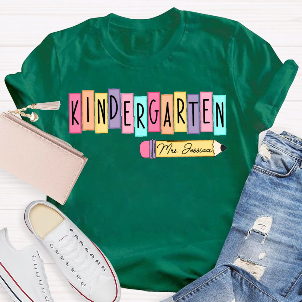 Personalized Name Kindergarten Colorful Puzzle Letters T-shirt