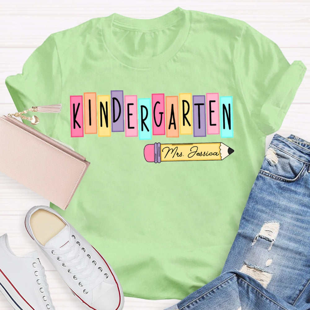 Personalized Name Kindergarten Colorful Puzzle Letters T-shirt