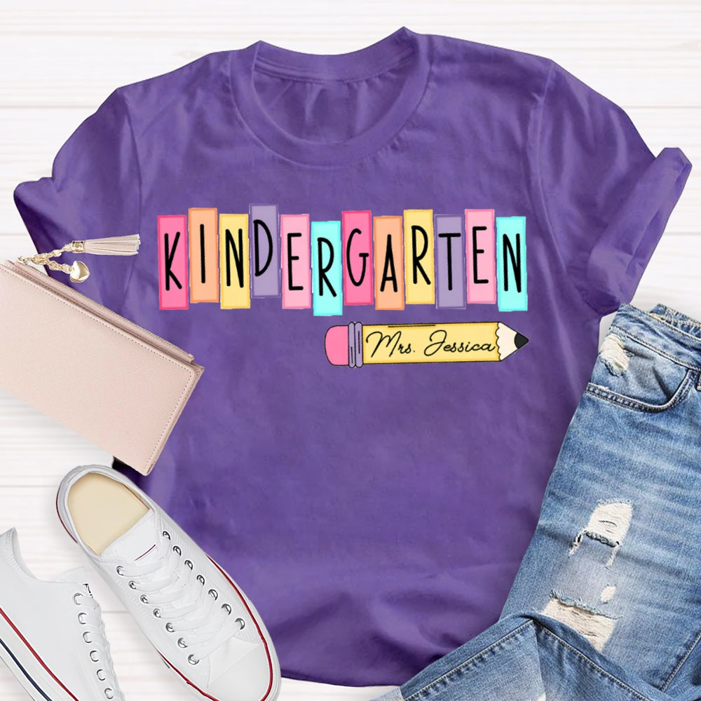 Personalized Name Kindergarten Colorful Puzzle Letters T-shirt