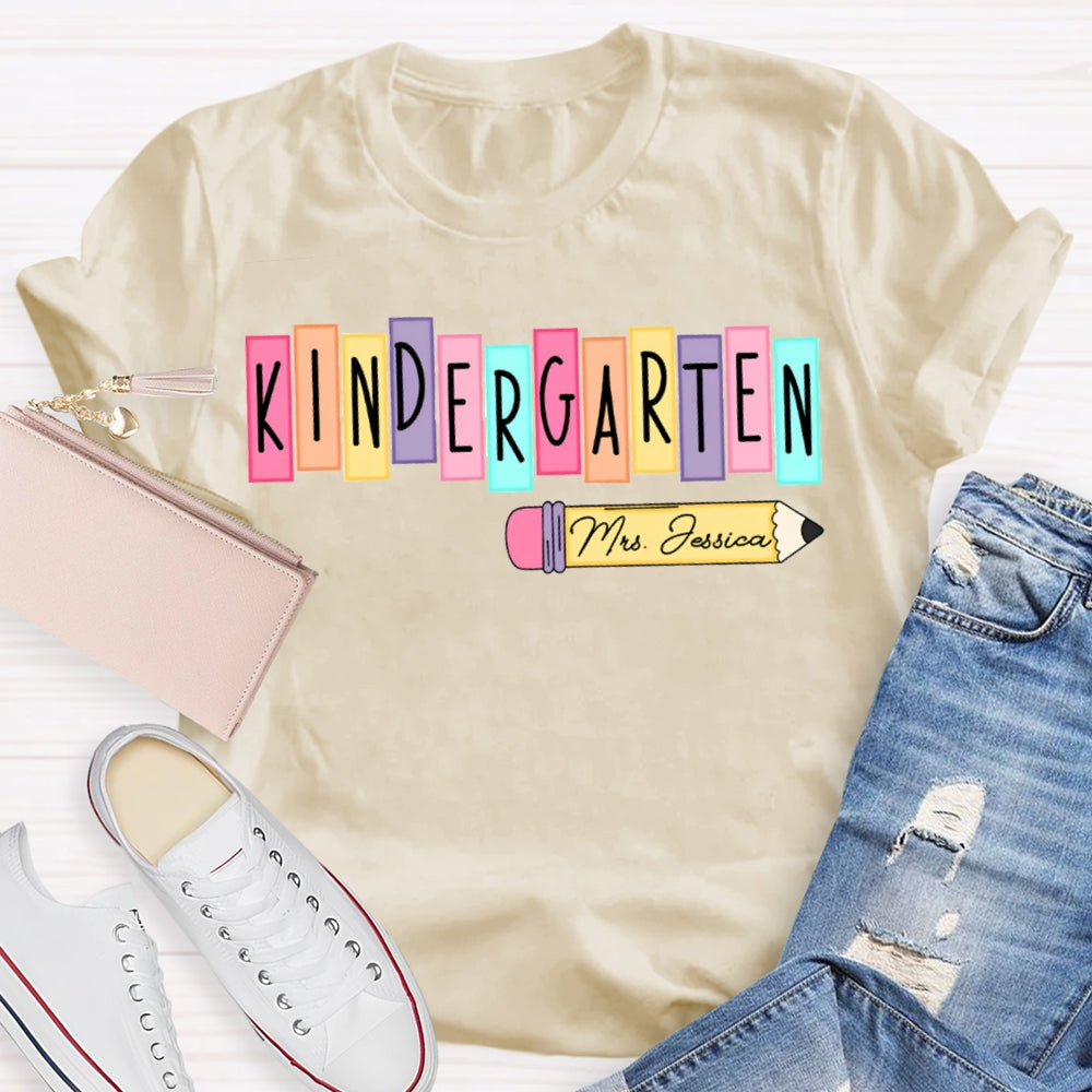 Personalized Name Kindergarten Colorful Puzzle Letters T-shirt