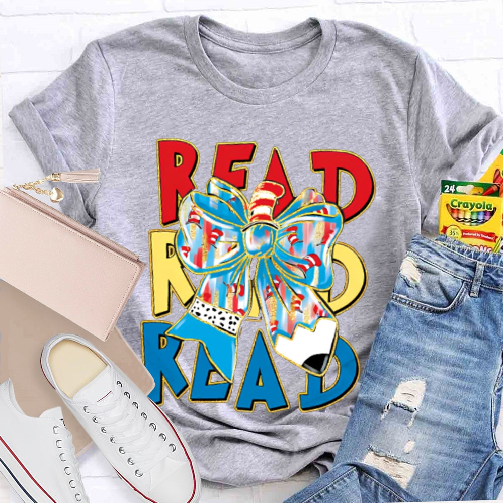 Read Read Read Colorful Tie-Dye Bow T-shirt