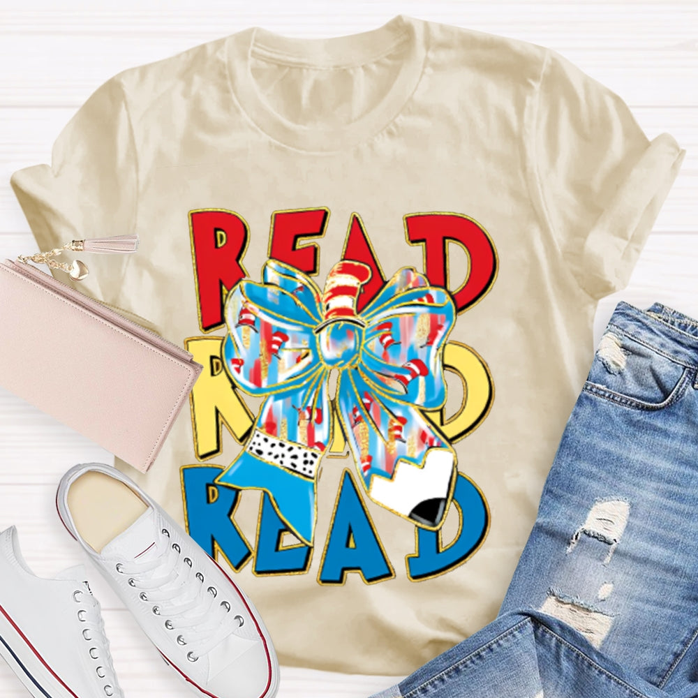 Read Read Read Colorful Tie-Dye Bow T-shirt