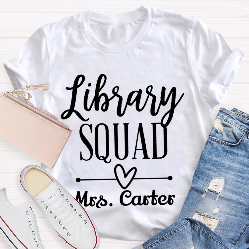 Personalized Name Library Squad Heart Print T-shirt