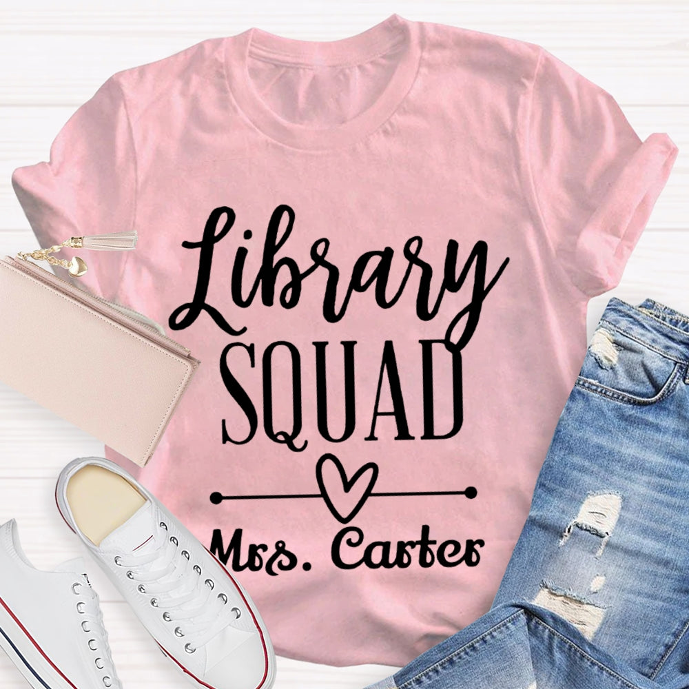 Personalized Name Library Squad Heart Print T-shirt