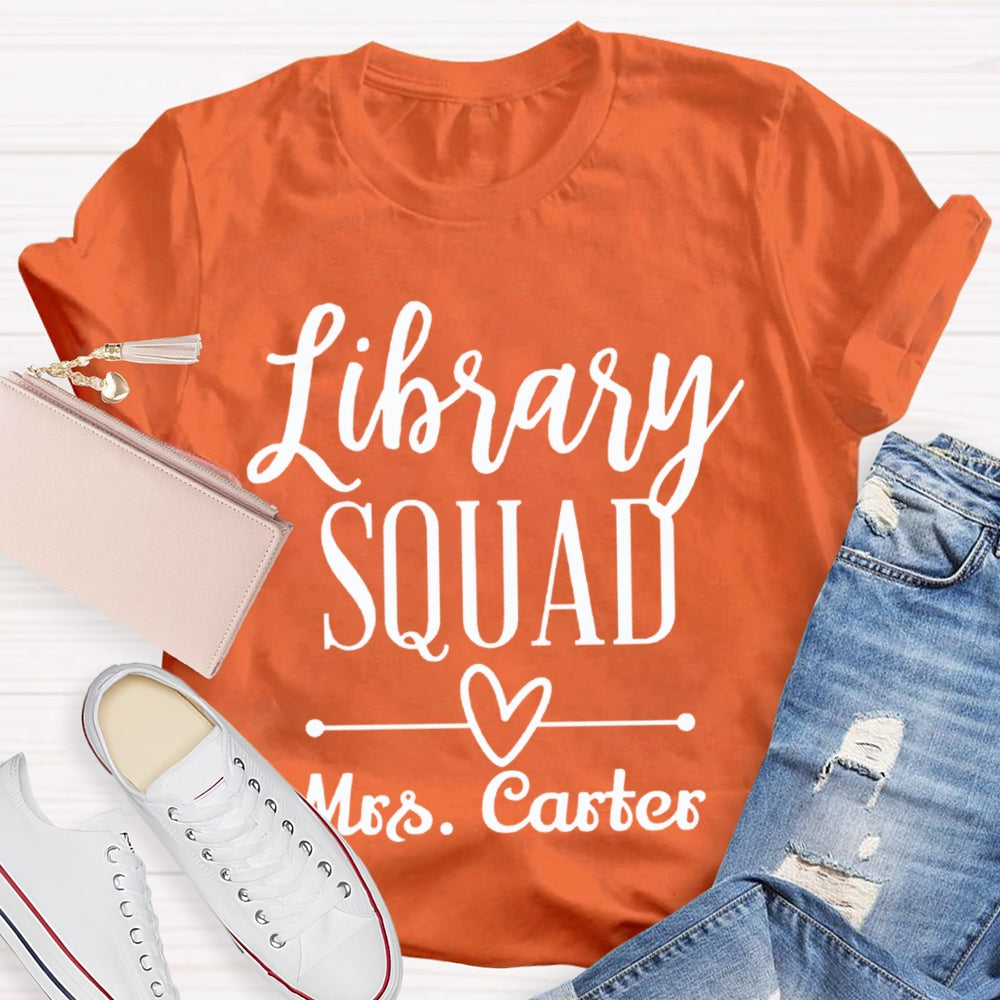 Personalized Name Library Squad Heart Print T-shirt