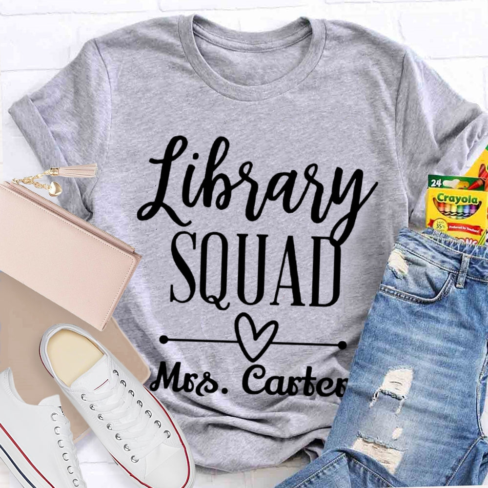 Personalized Name Library Squad Heart Print T-shirt