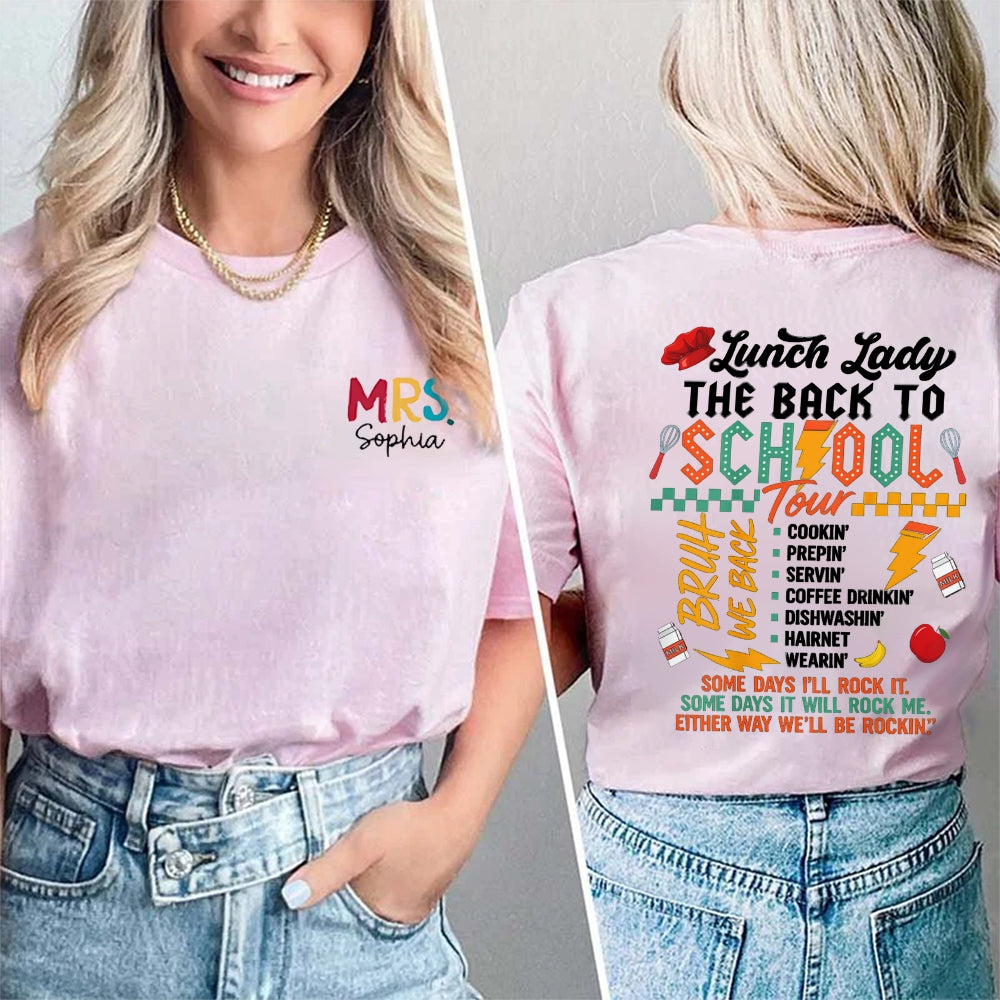 Personalized Name Lunch Lady The Back To School Tour Double Printed T-Shirt