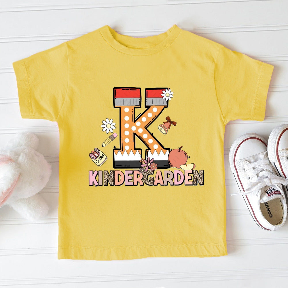 K Is For Kindergarten Leopard Letter Toddler T-Shirts