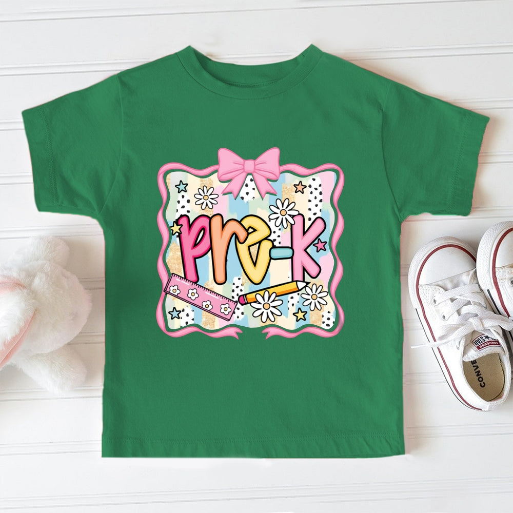 Personalized Grade Pre-K Colorful Gradient Flowers And Bows Toddler&Kids Tees