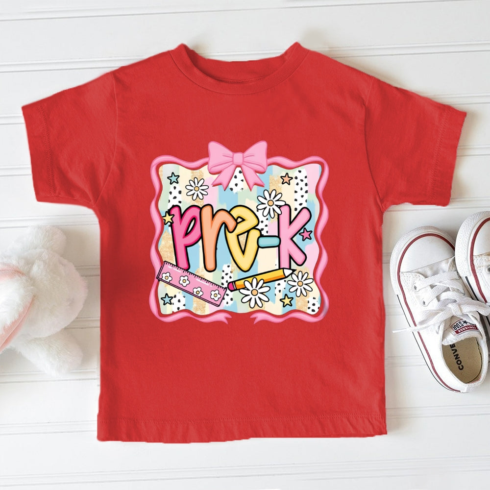 Personalized Grade Pre-K Colorful Gradient Flowers And Bows Toddler&Kids Tees