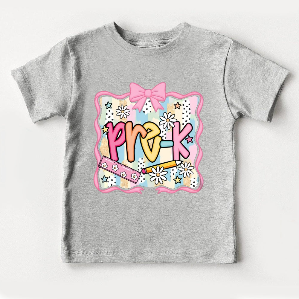 Personalized Grade Pre-K Colorful Gradient Flowers And Bows Toddler&Kids Tees