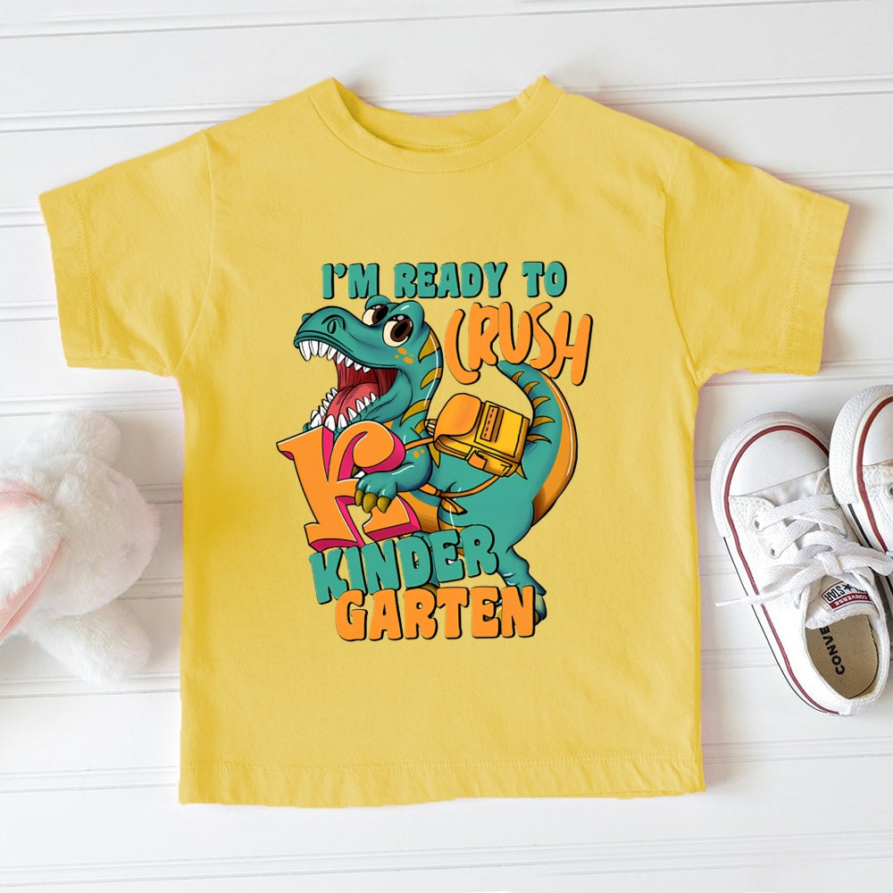Personalized Grade I'M Ready To Crush Kindergarten Dinosaur Carrying A Schoolbag Toddler&Kids Tees