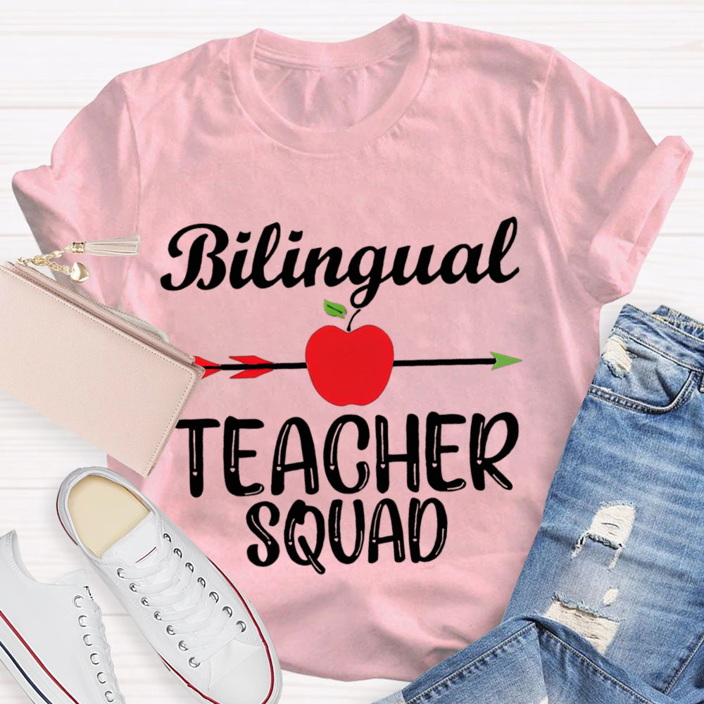 Bilingual Teacher Squad Shooting Apple Print T-shirt