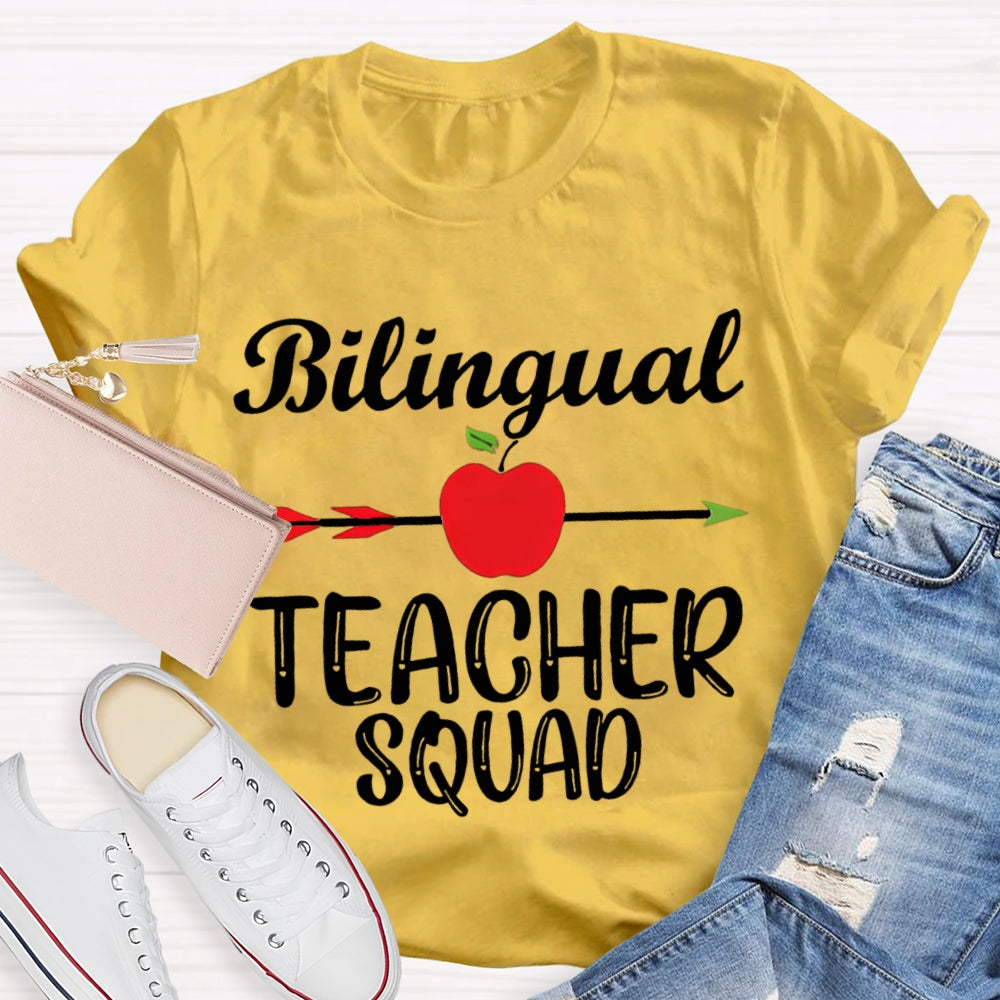 Bilingual Teacher Squad Shooting Apple Print T-shirt
