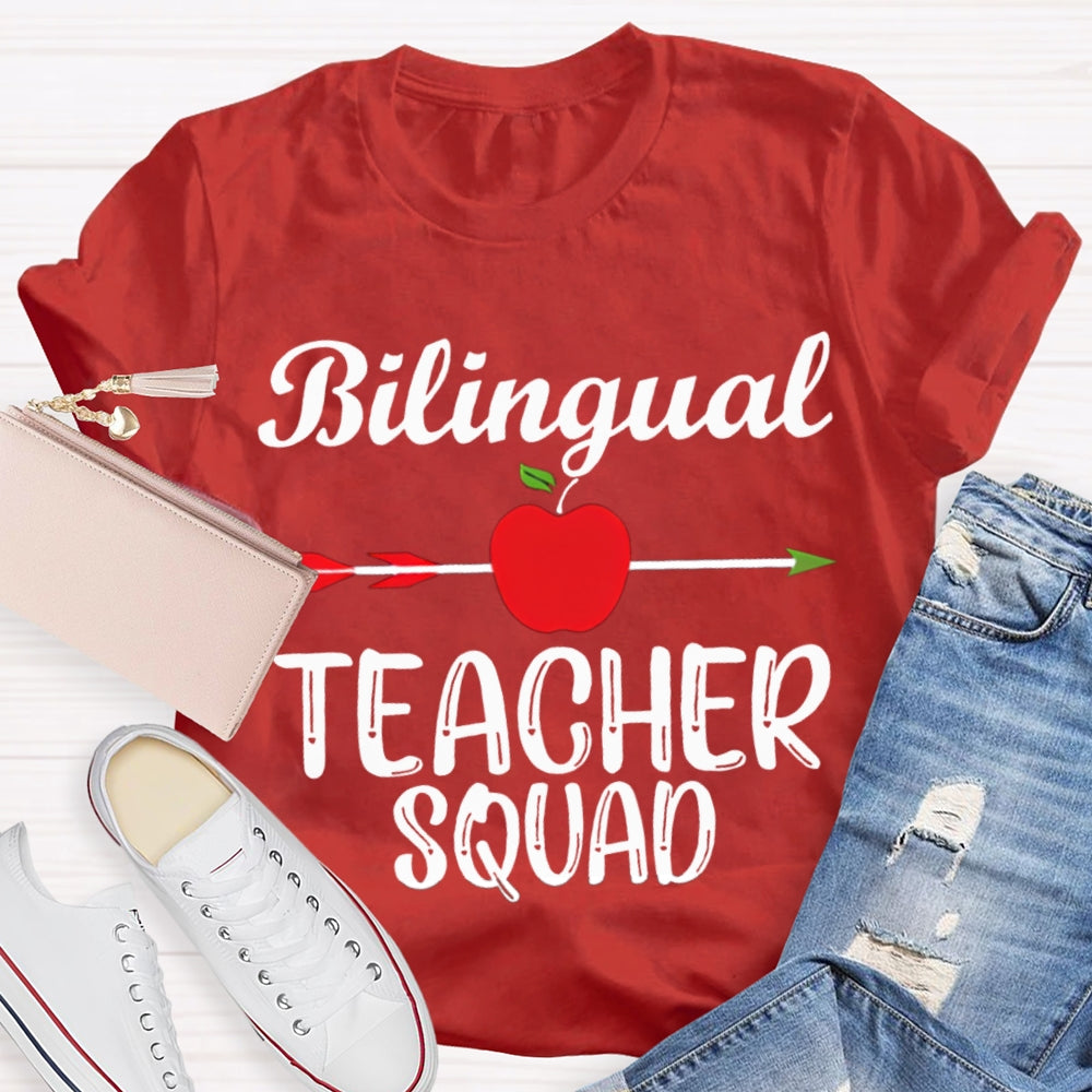 Bilingual Teacher Squad Shooting Apple Print T-shirt
