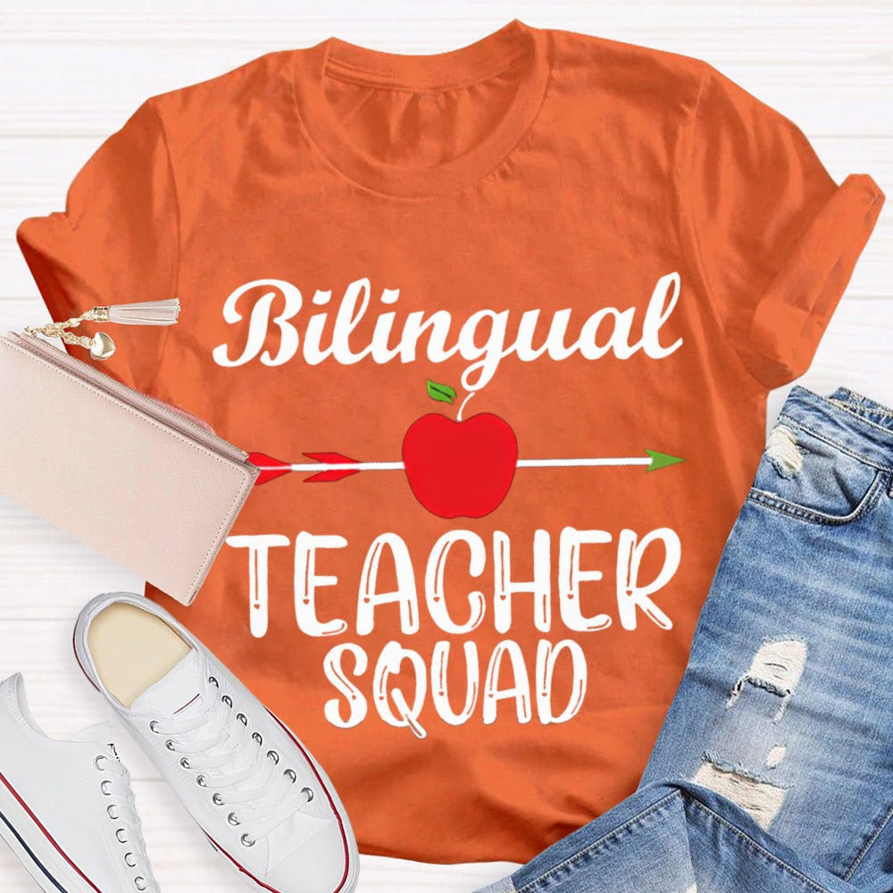 Bilingual Teacher Squad Shooting Apple Print T-shirt