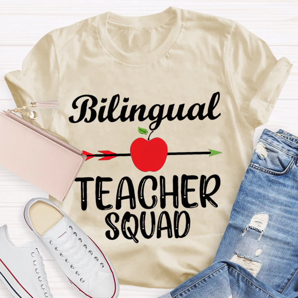 Bilingual Teacher Squad Shooting Apple Print T-shirt