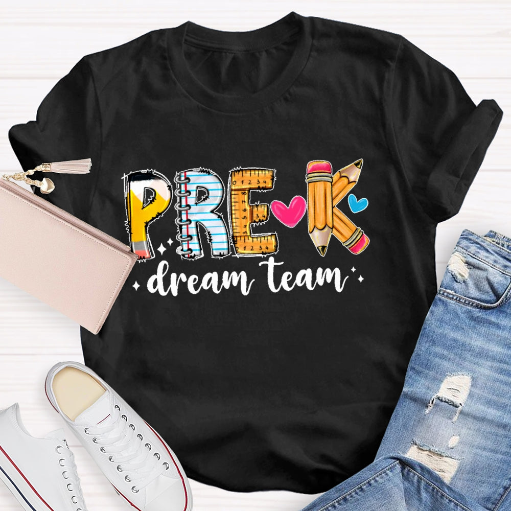 Personalized Grade Dream Team Pink Pencil Teacher Books T-Shirt