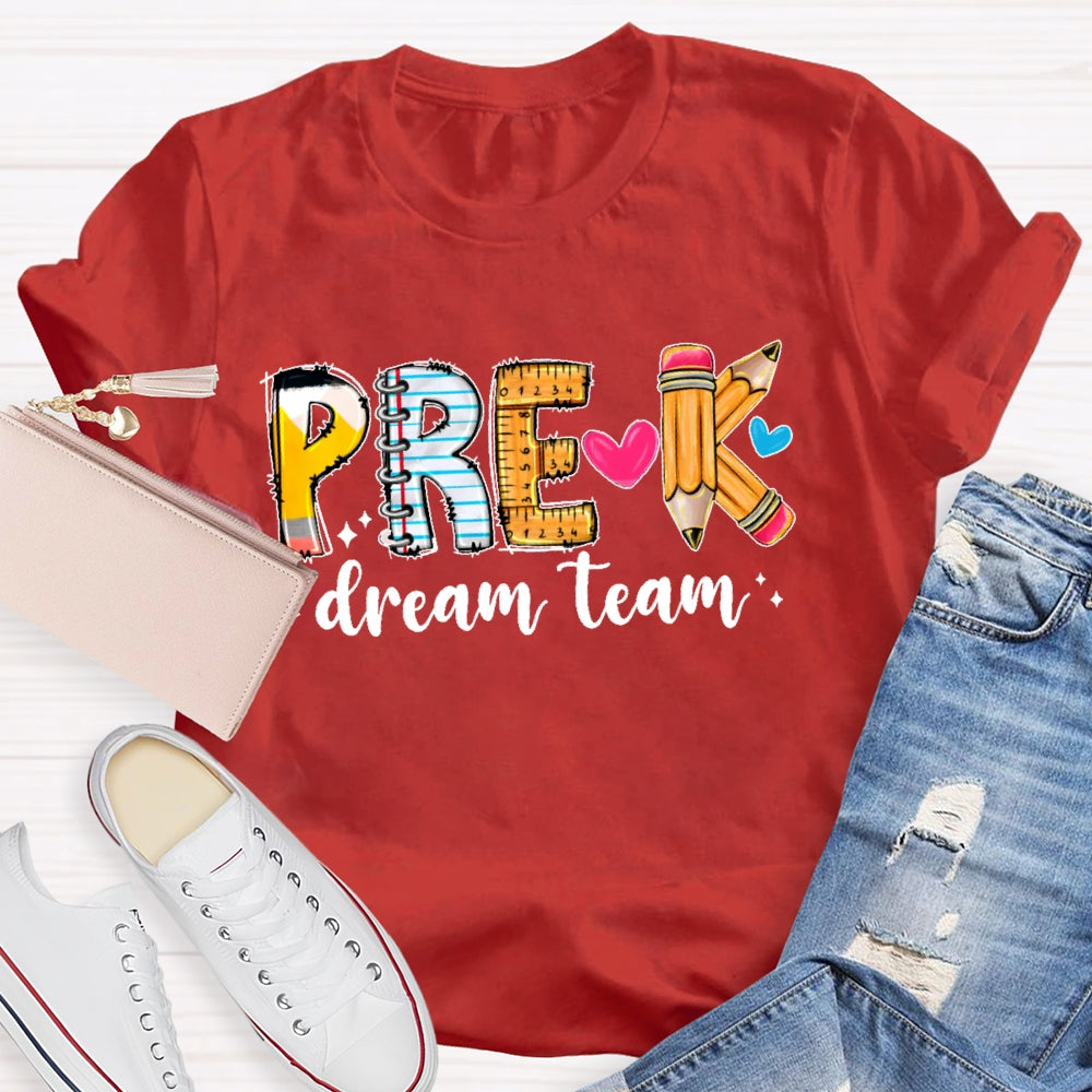Personalized Grade Dream Team Pink Pencil Teacher Books T-Shirt