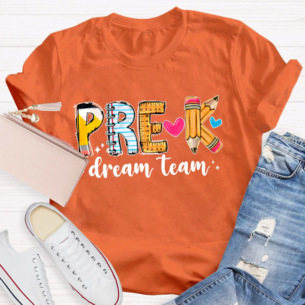 Personalized Grade Dream Team Pink Pencil Teacher Books T-Shirt
