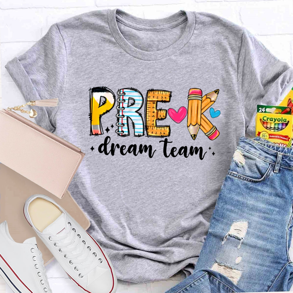 Personalized Grade Dream Team Pink Pencil Teacher Books T-Shirt