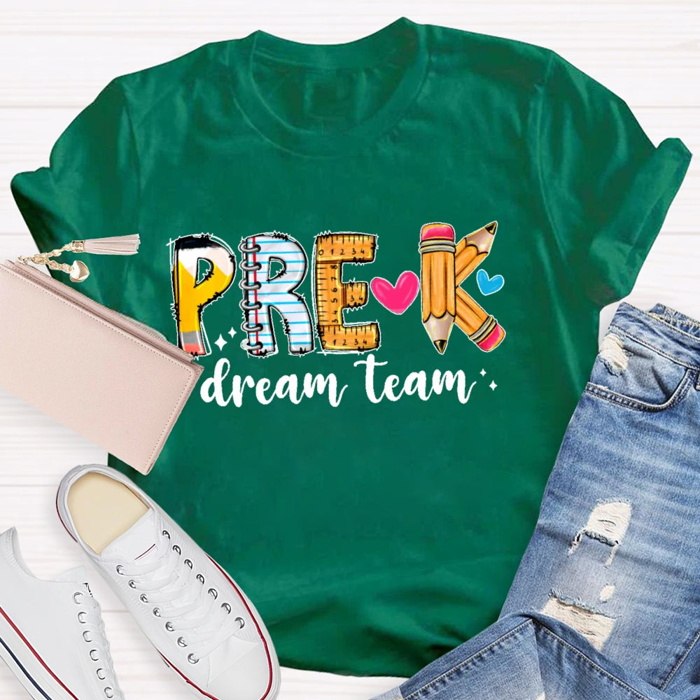 Personalized Grade Dream Team Pink Pencil Teacher Books T-Shirt