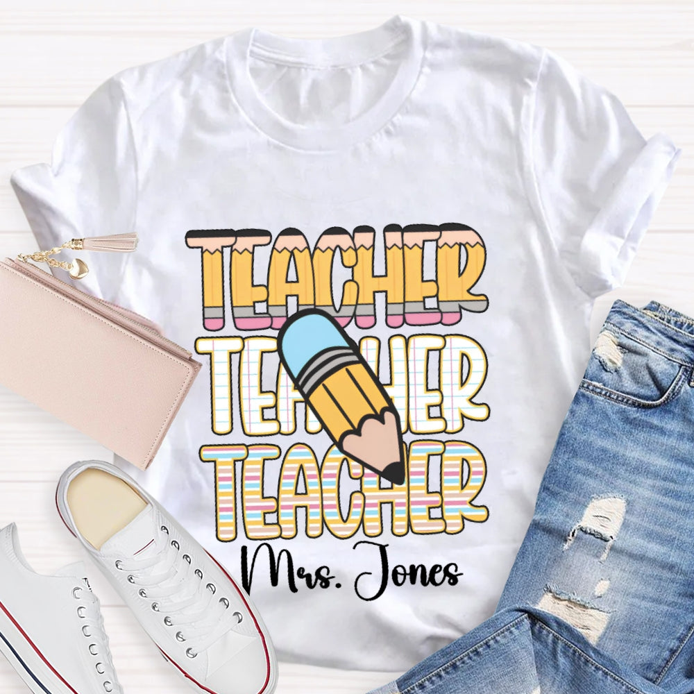 Personalized Name Colorful Stripe Print T-Shirt