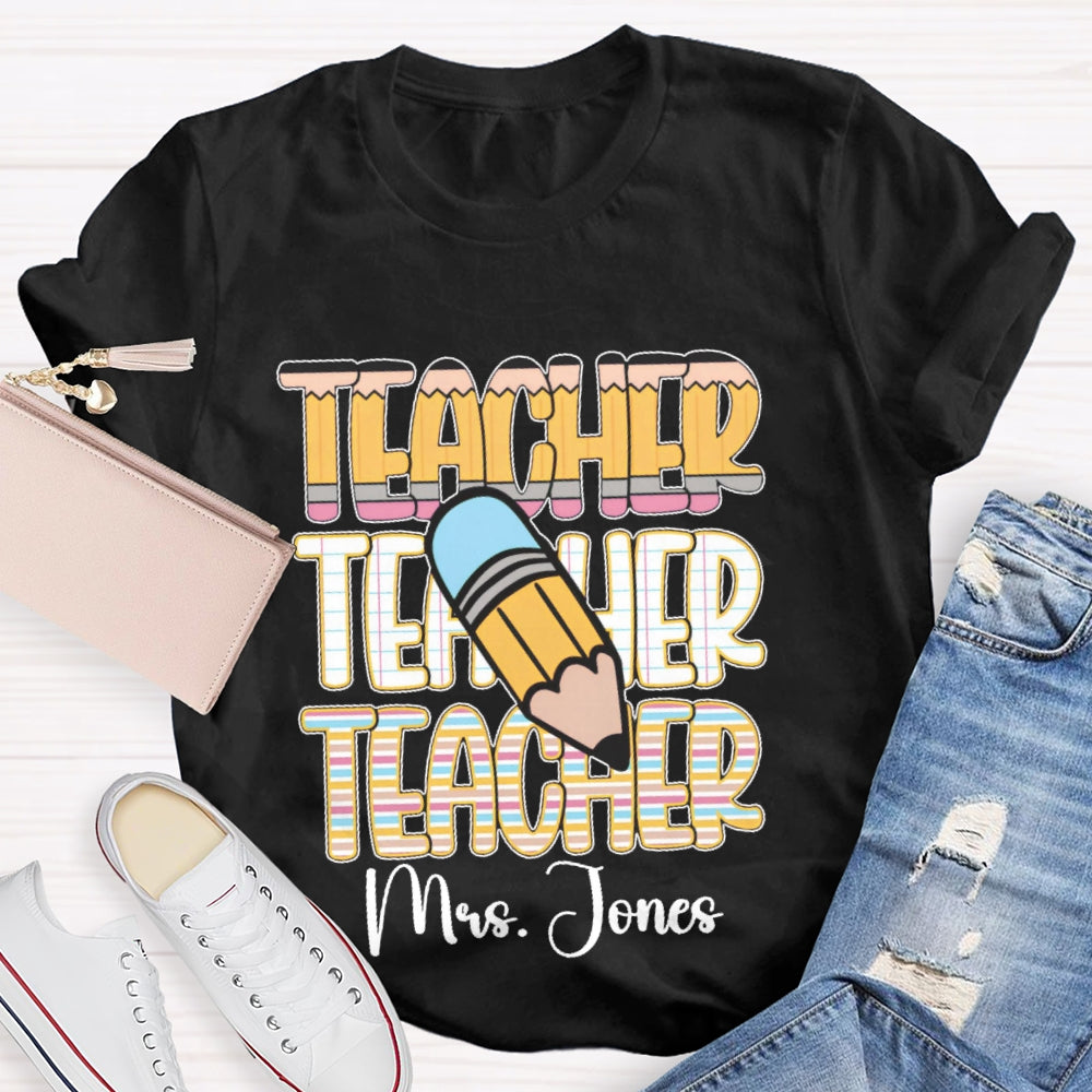 Personalized Name Colorful Stripe Print T-Shirt