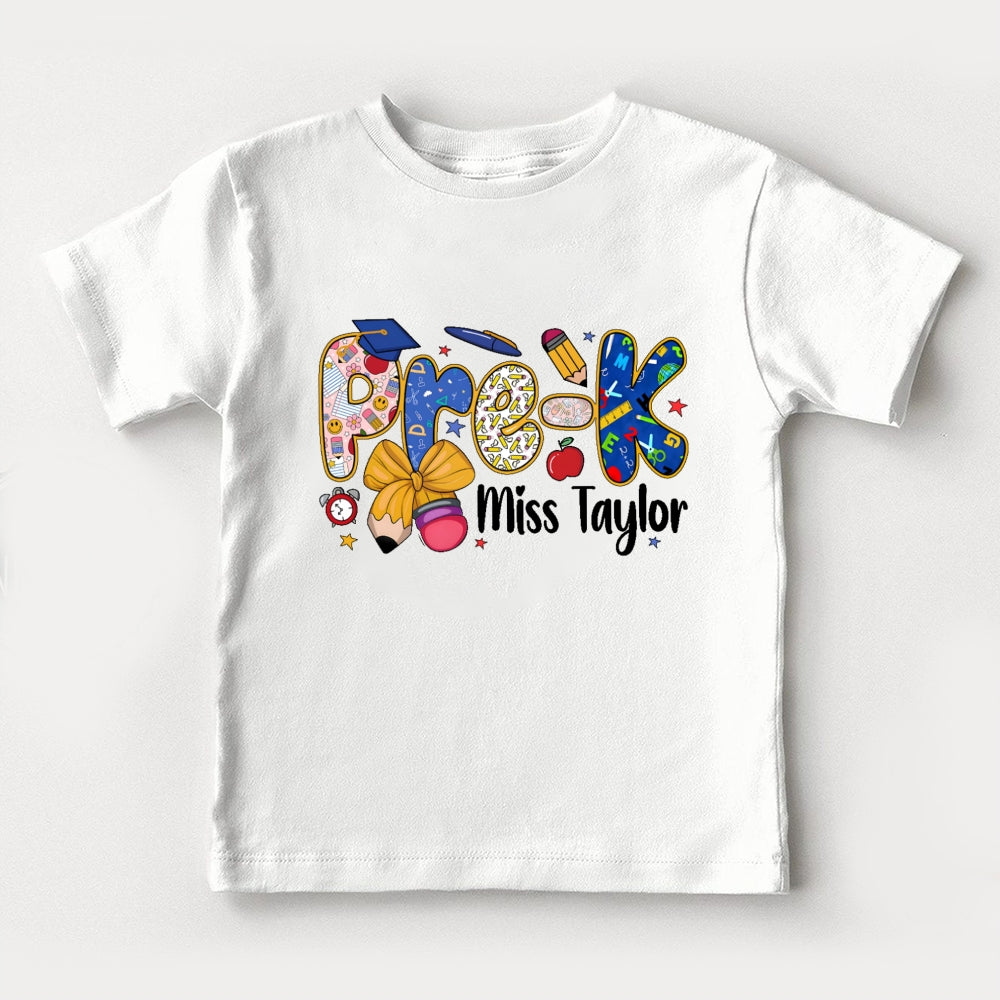 Personalized Name And Grade Pre-K Funny Toddler T-shirts
