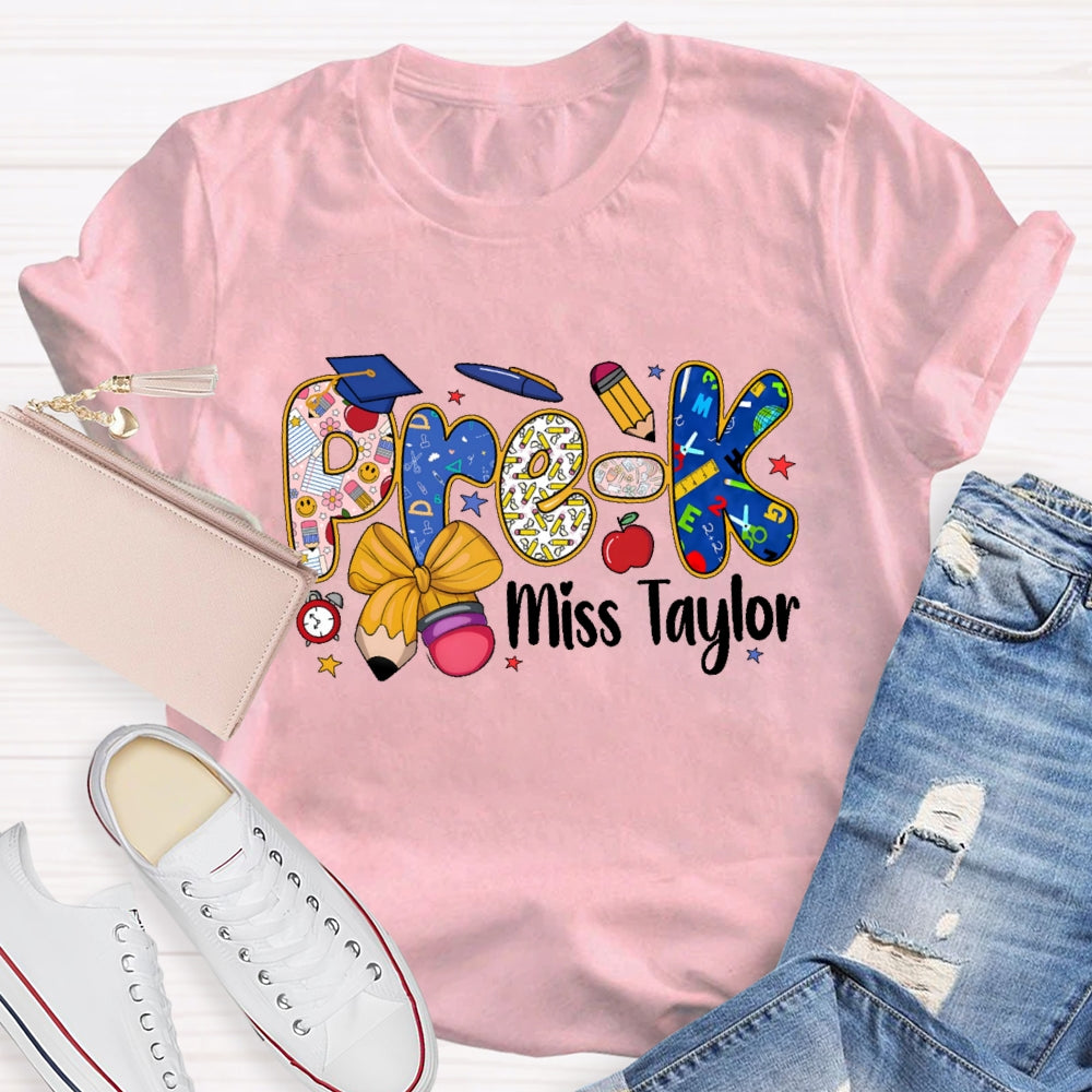 Personalized Name And Grade Pre-K Letters Funny T-shirt