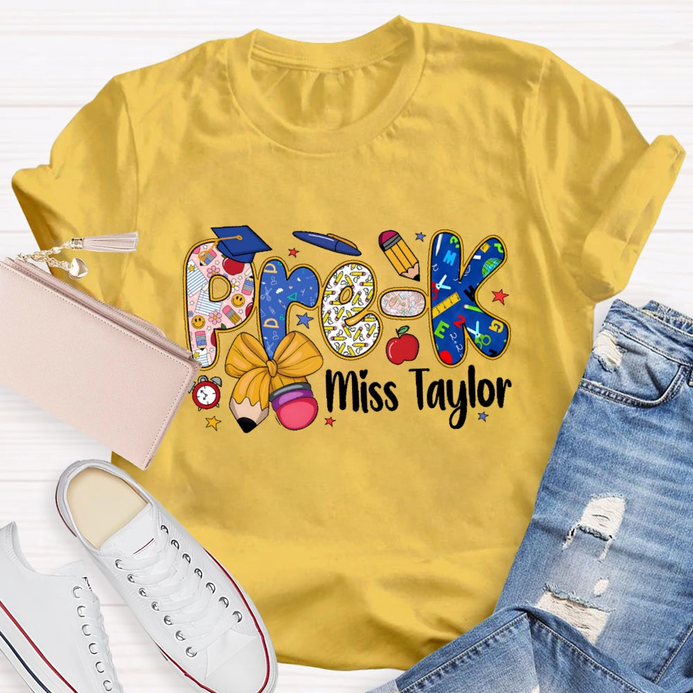 Personalized Name And Grade Pre-K Letters Funny T-shirt