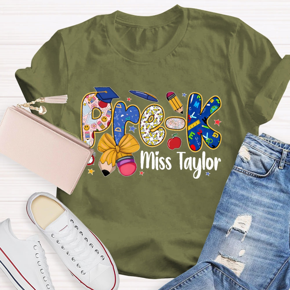 Personalized Name And Grade Pre-K Letters Funny T-shirt