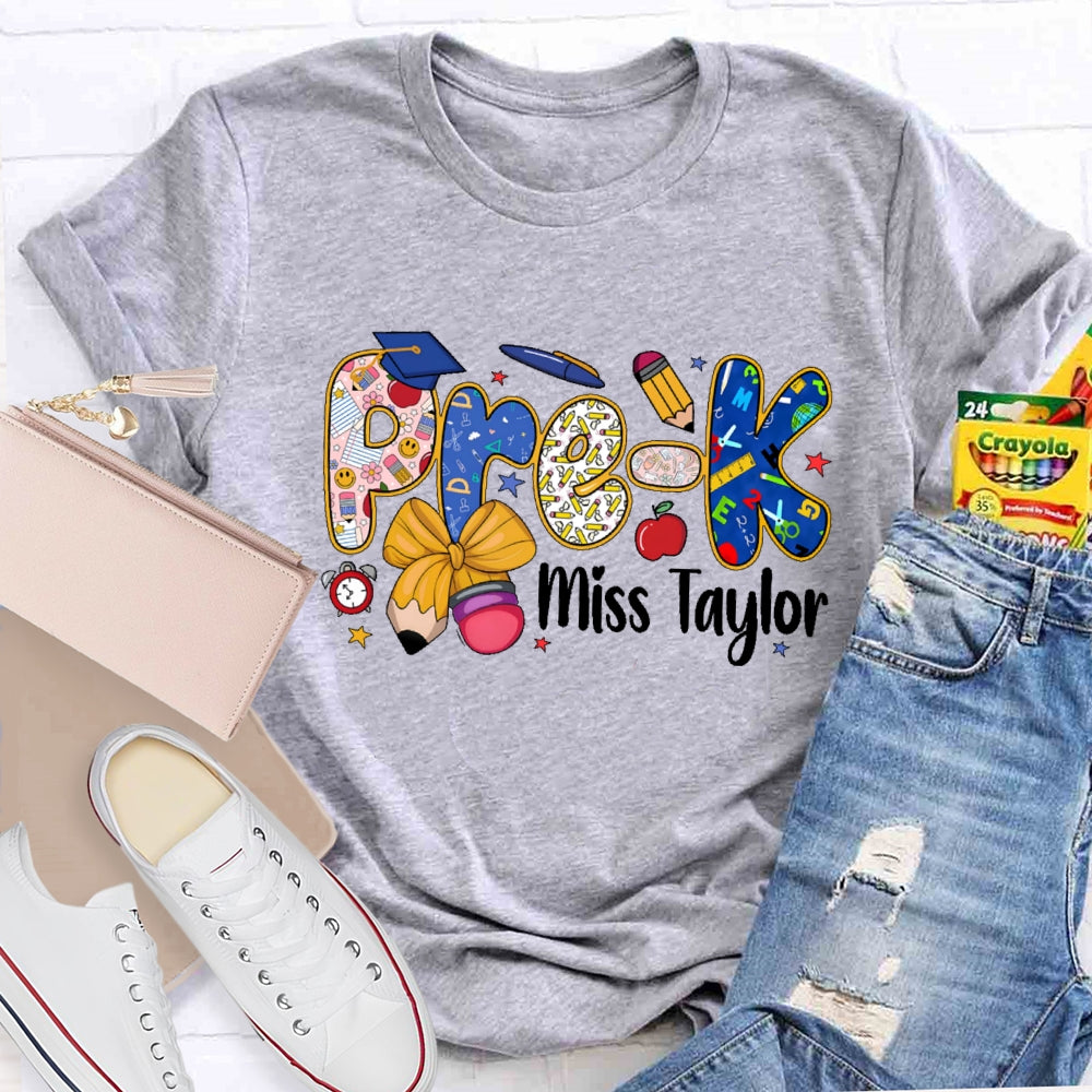 Personalized Name And Grade Pre-K Letters Funny T-shirt
