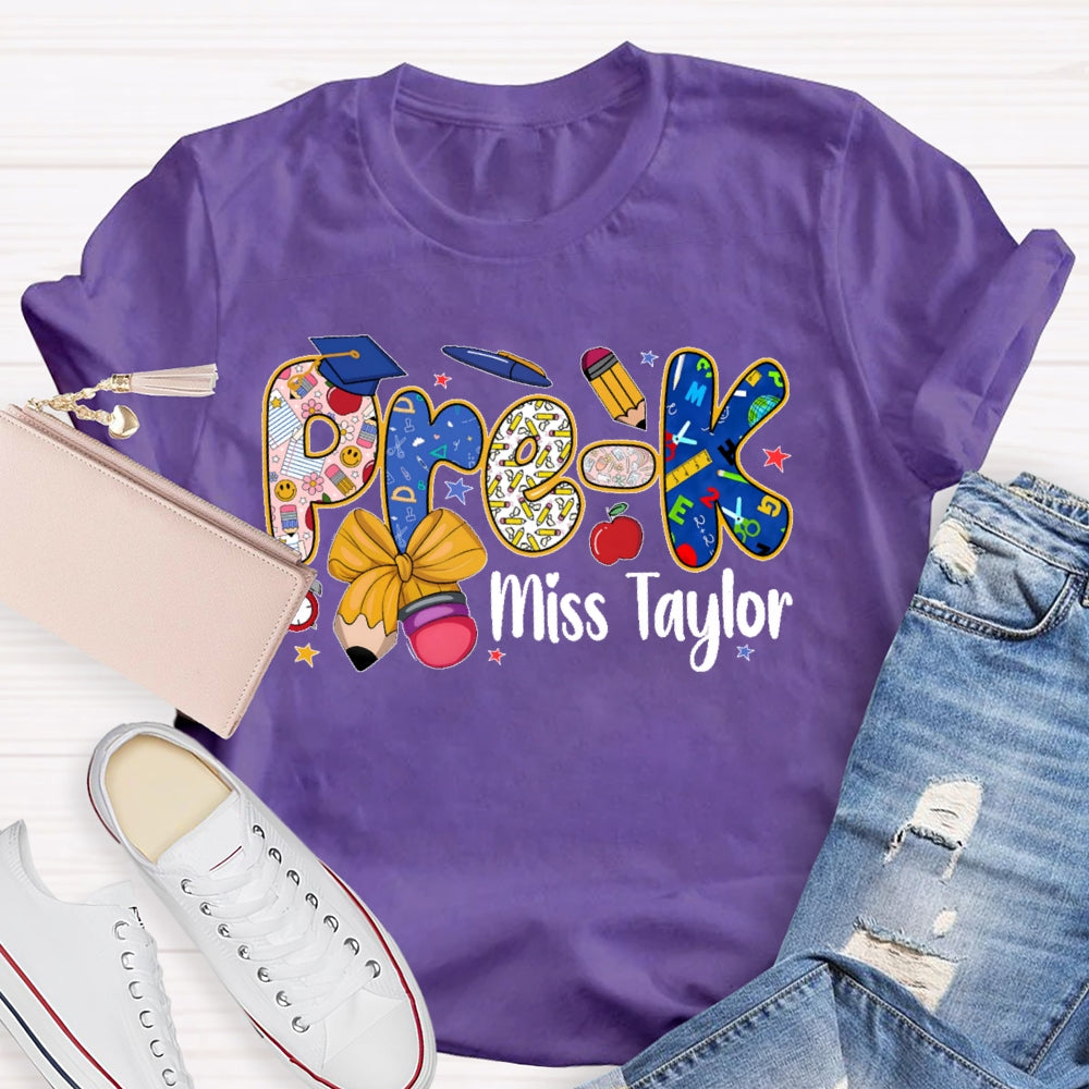 Personalized Name And Grade Pre-K Letters Funny T-shirt