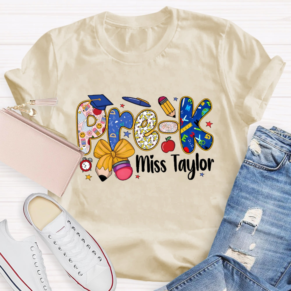 Personalized Name And Grade Pre-K Letters Funny T-shirt
