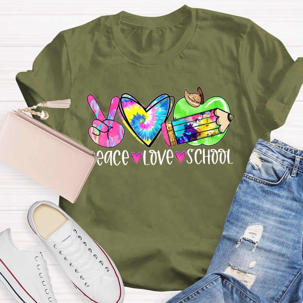 Peace Love School Colorful T-shirt
