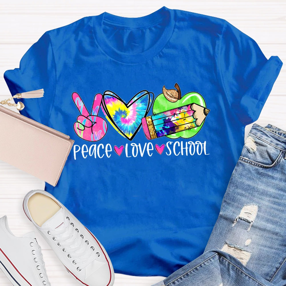 Peace Love School Colorful T-shirt