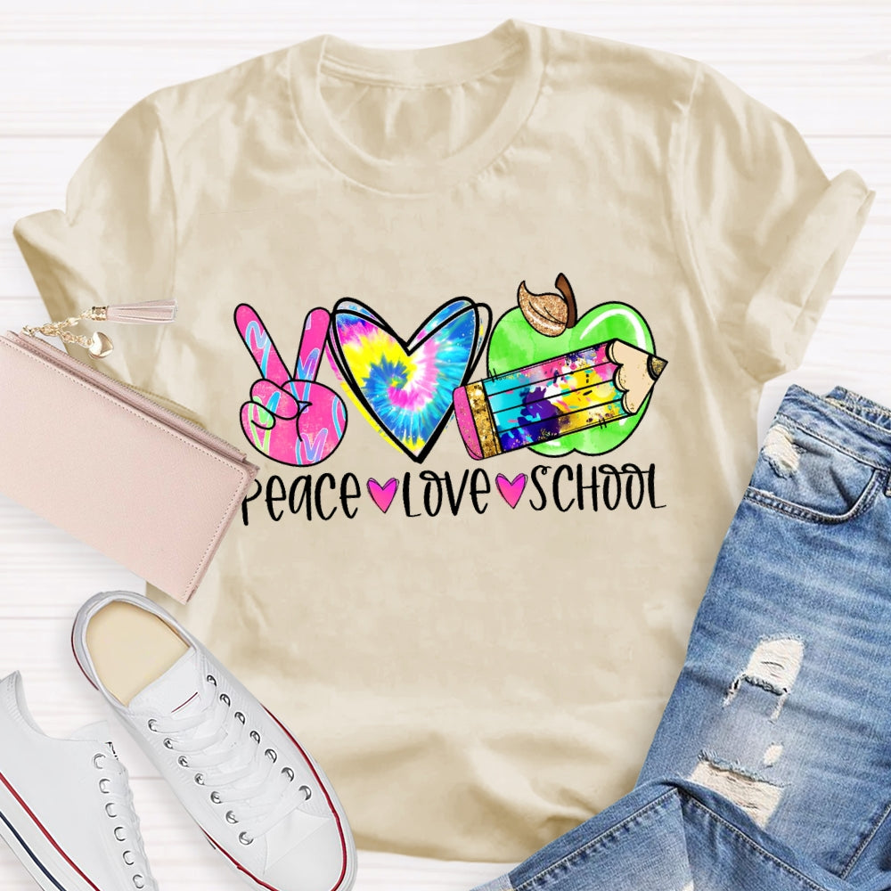 Peace Love School Colorful T-shirt