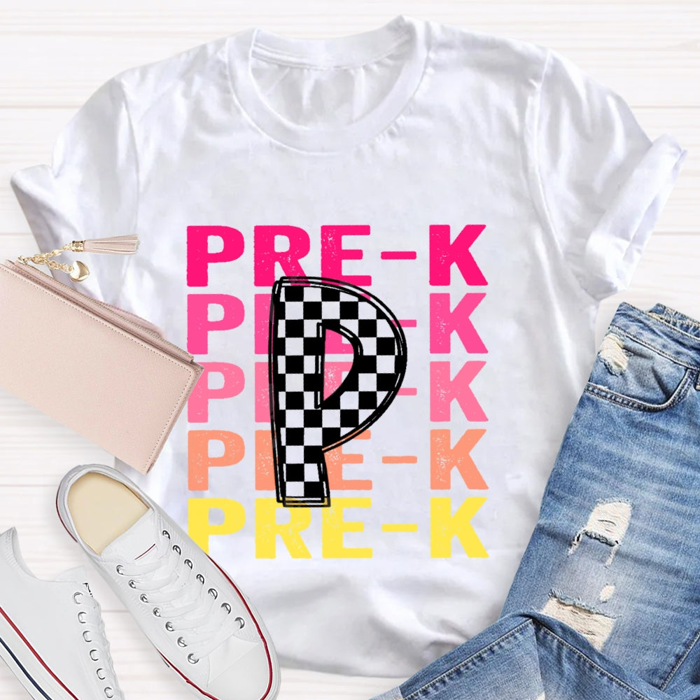 Personalized Grade Pre-K Gradient Letters T-shirt