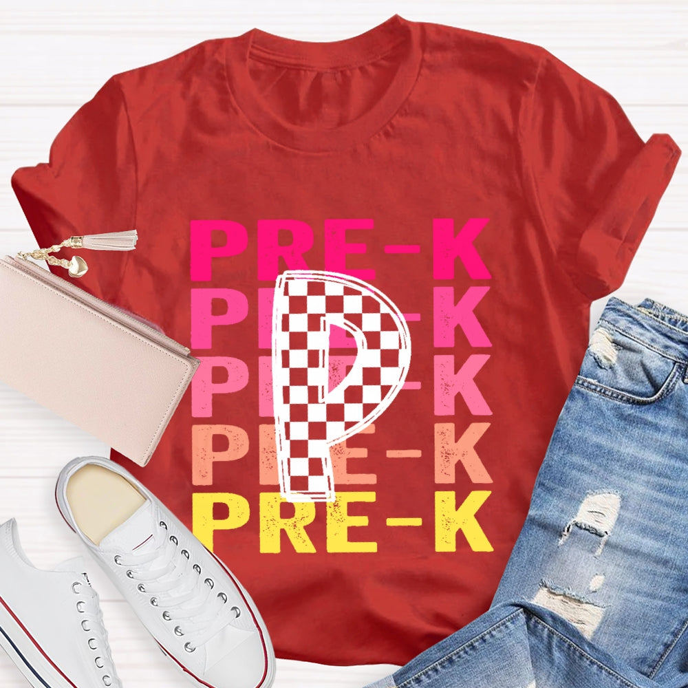 Personalized Grade Pre-K Gradient Letters T-shirt