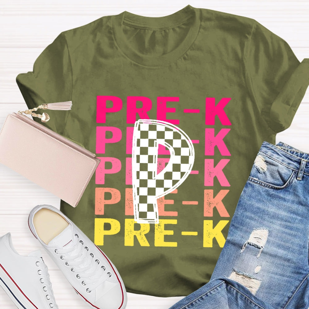 Personalized Grade Pre-K Gradient Letters T-shirt