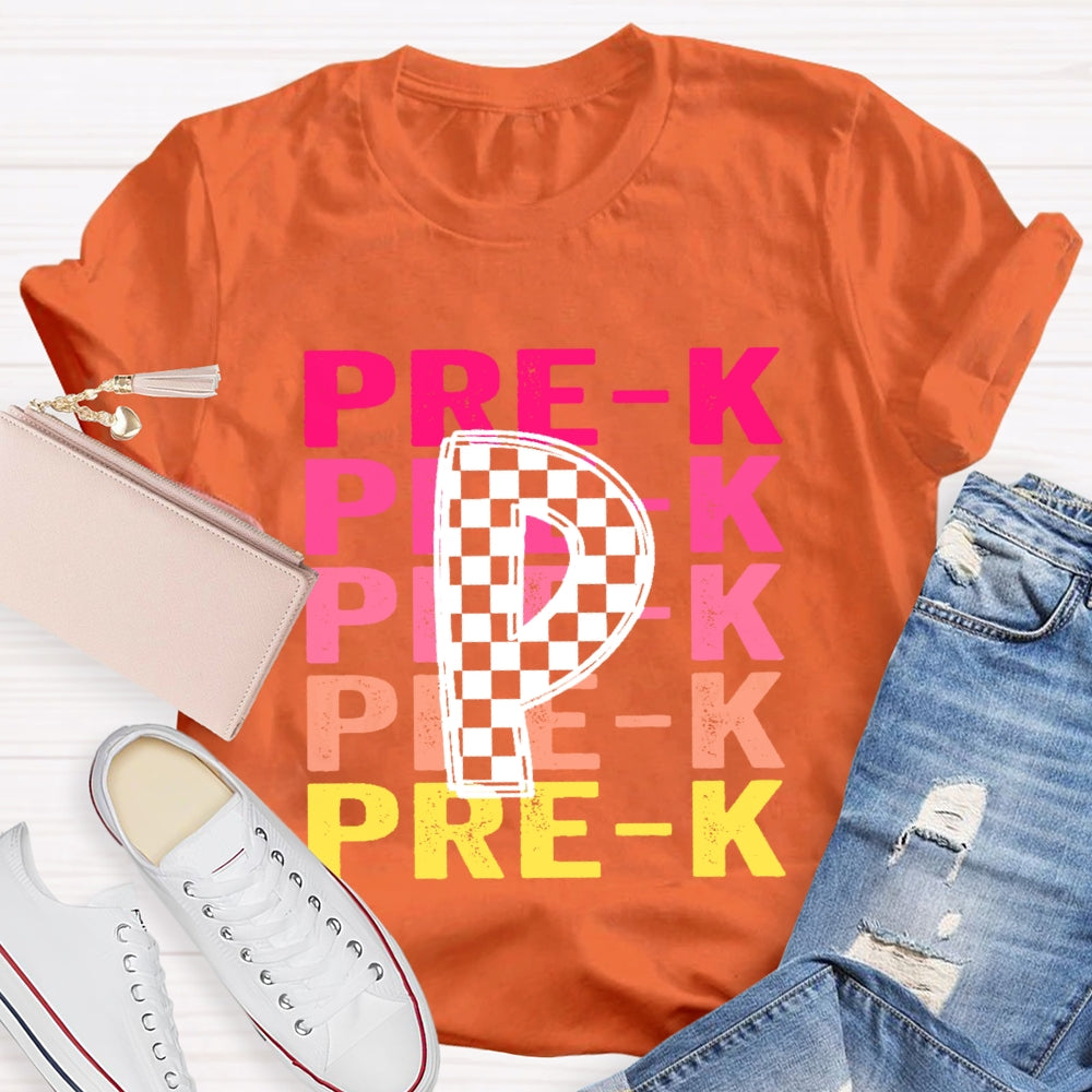 Personalized Grade Pre-K Gradient Letters T-shirt