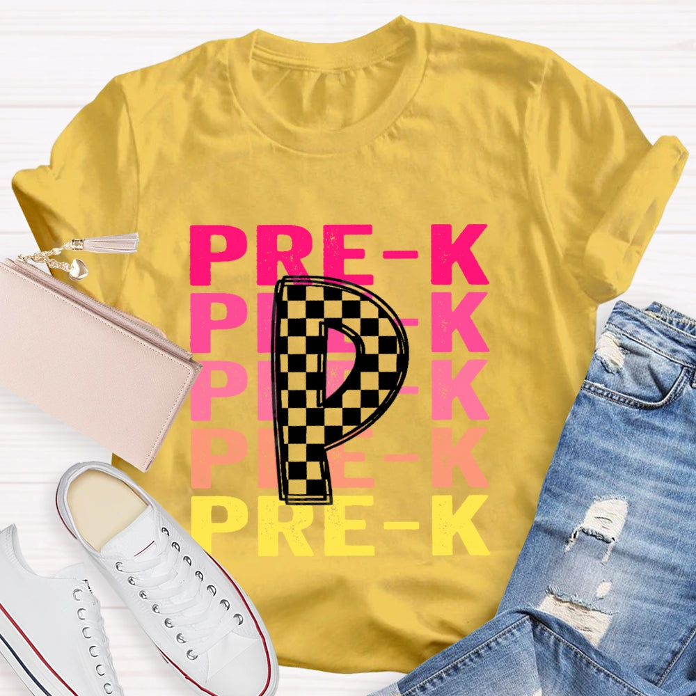 Personalized Grade Pre-K Gradient Letters T-shirt