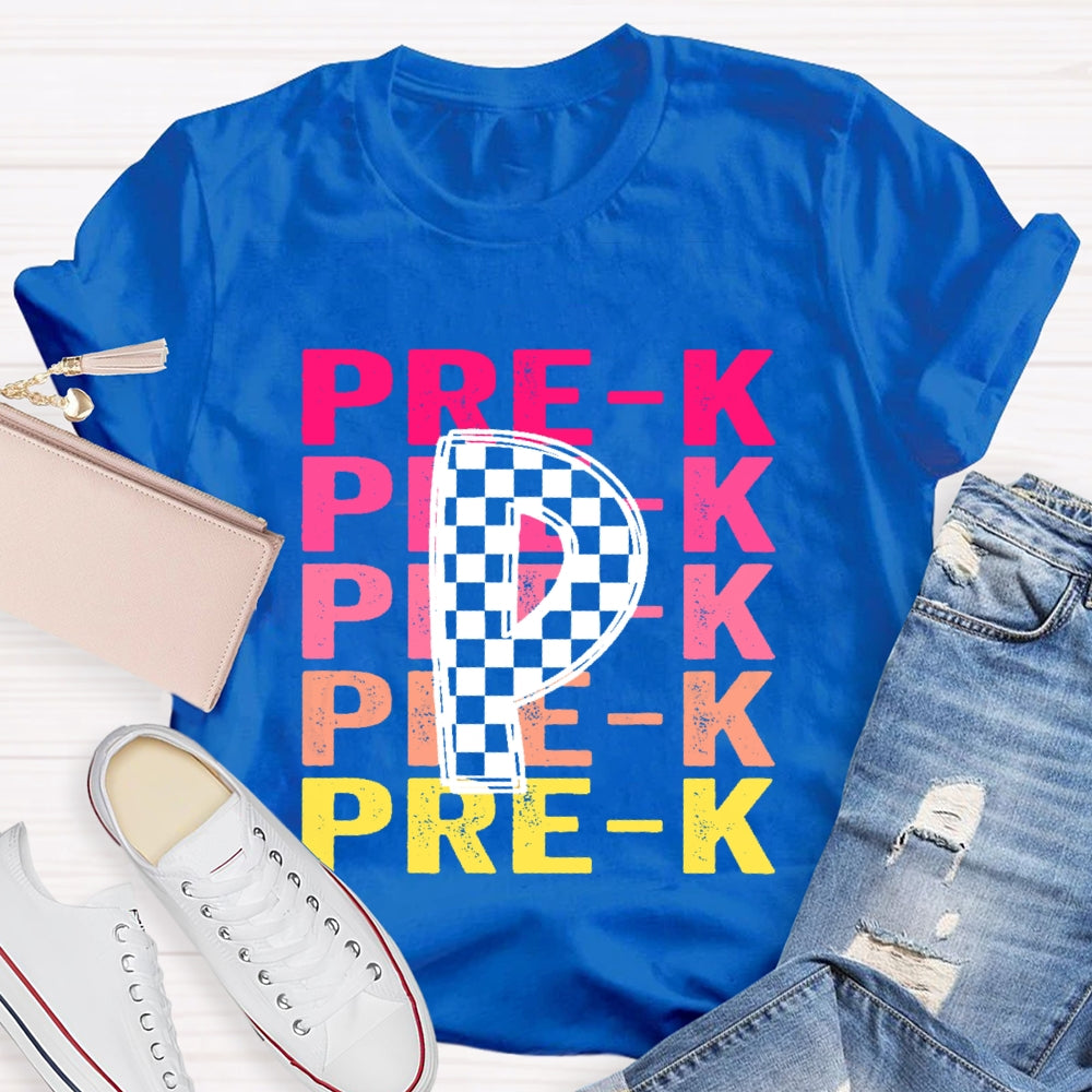 Personalized Grade Pre-K Gradient Letters T-shirt